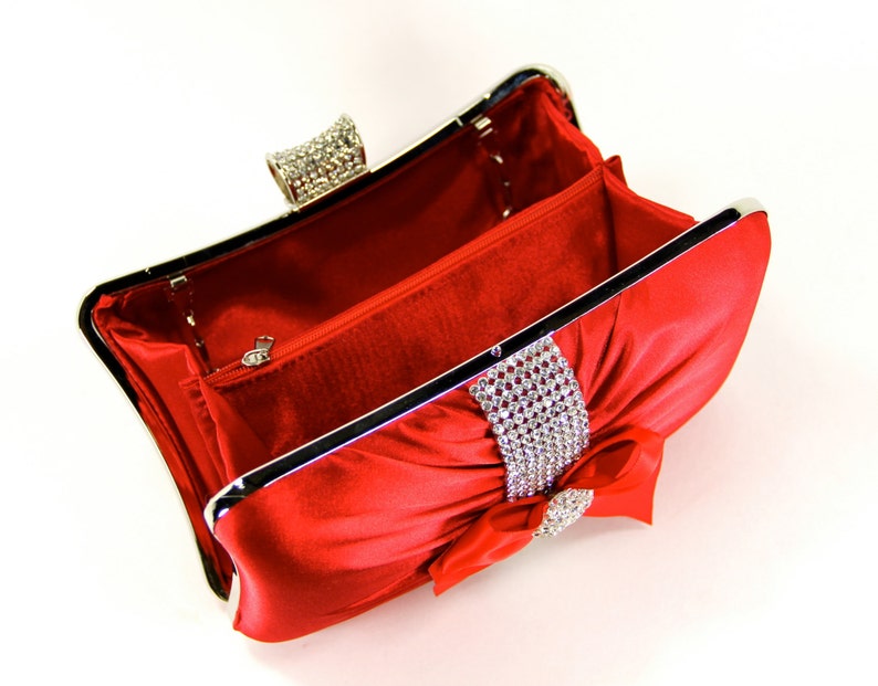 Red Satin Wristlet Clutch Purse with Rhinestones and a Satin Etsy