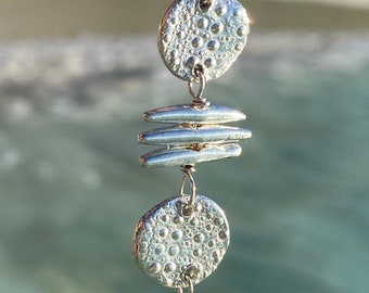 Fine Silver Necklace with imprinted Sea  Urchin Shell, Sterling Chain