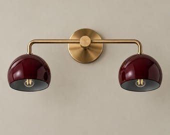 Mid Century Modern Brass Wall Sconce 2 Light Antique Brass Vanity Double Lamp Bathroom Fixture