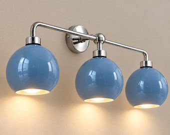 Mid-Century modern Vanity, 3-Light Brass Chrome finish Bathroom Wall Sconce, Bathroom Mirror Light Fixture