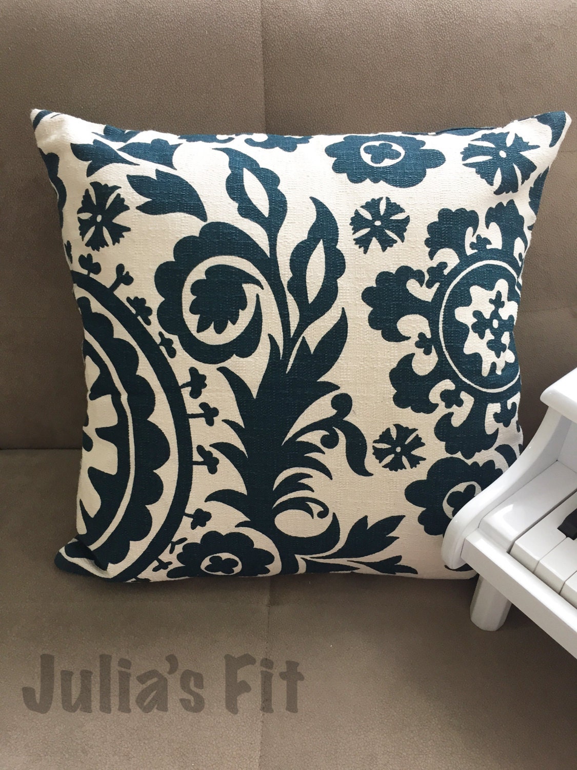 Teal White Pillow Cover with Floral Design 18'' x Etsy