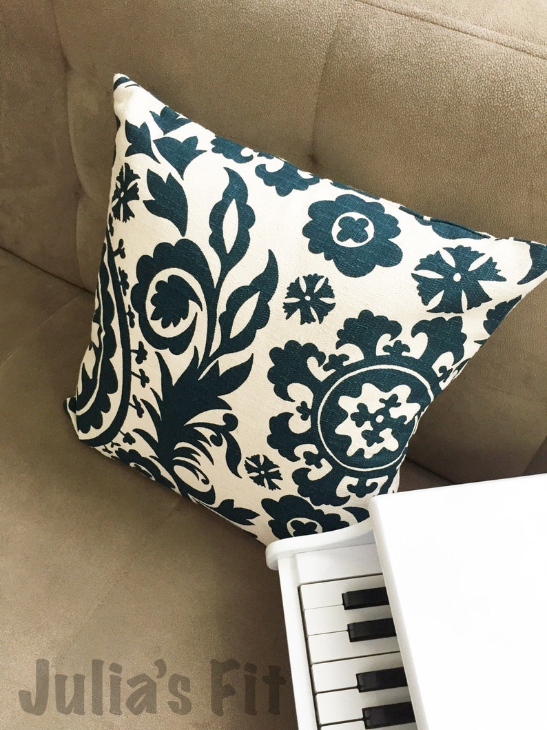 Teal White Pillow Cover with Floral Design 18'' x Etsy