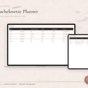 Bachelorette Party Planner & Cost Splitter, Bachelorette Itinerary, Theme and Outfit Planner, Expense Split, Excel Google Sheets