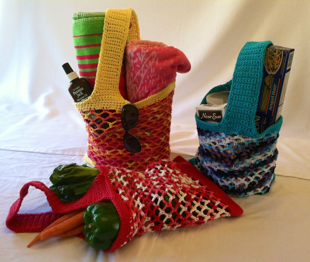Crochet Cotton Market Bag, Beach Bag, Tote Bag, Grocery Bag, Eco