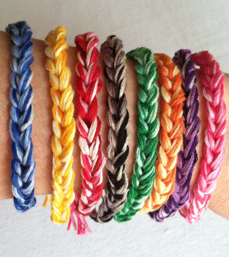 Crochet friendship bracelet, thread bracelet, woven bracelet, bff bracelet, sports bracelet, choose colors, design your own, school colors image 1
