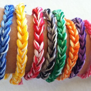 Crochet friendship bracelet, thread bracelet, woven bracelet, bff bracelet, sports bracelet, choose colors, design your own, school colors image 2