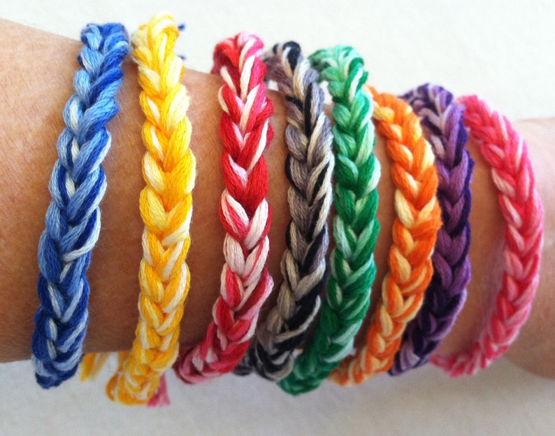 Crochet friendship bracelet, thread bracelet, woven bracelet, bff bracelet, sports bracelet, choose colors, design your own, school colors image 2