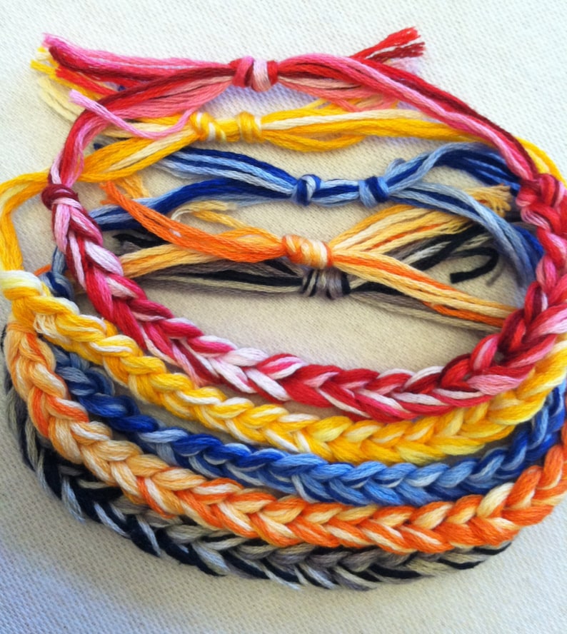 Crochet friendship bracelet, thread bracelet, woven bracelet, bff bracelet, sports bracelet, choose colors, design your own, school colors image 4