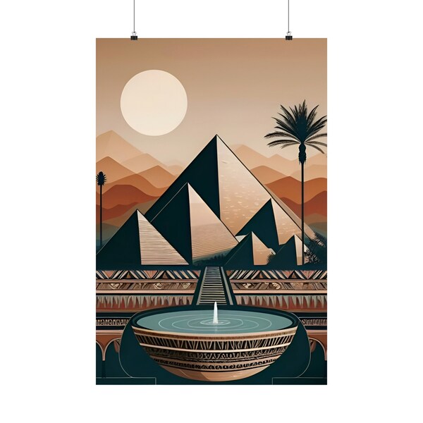 Boho Egyptian Pyramids Peaceful Bohemian Style of Egypt Hippie Calm Relaxing Vibes Beige And Green Modern Art Print Poster