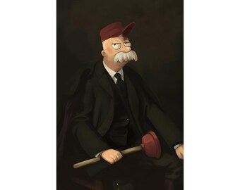 Futurama Scruffy The Janitor as Teddy Roosevelt Famous Presidential Portrait Matte Vertical Poster