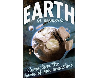 Earth in Memoria Vintage Space Travel Historical NASA Style Vertical Poster Inspiring Space Art for Home Decor