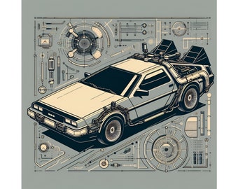 Back To The Future Delorean Schematic Drawing Art Print Poster