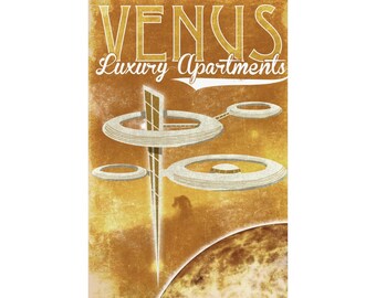 Vintage Venus Luxury Apartments Poster - Retro Sci-Fi Wall Art - Vintage Space Travel Historical NASA Style
