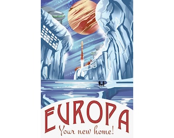 Sci-Fi Europa Space Travel NASA Style Vertical Poster - Your New Home Wall Art for Space Enthusiasts