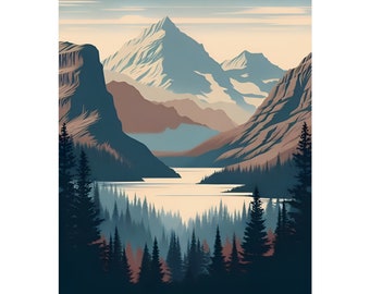 Montana Glacier National Park Travel Art Print Poster