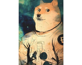 Lienzo impreso Doge Astronauta, Arte de pared Dogecoin Space Shiba, 24x36 Listo para colgar Entusiasta de las criptomonedas