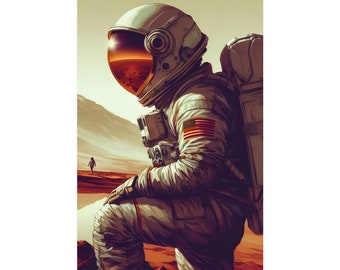 Astronaut Mars Mission Landing On The Red Planet Futuristic Space Mission NASA Art Print Poster