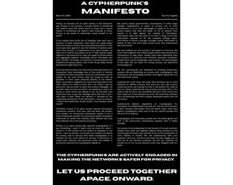 A Cypherpunk's Manifesto Eric Hughes Cryptocurrency Zcash ZEC Art Cyberpunk Poster Art Print Variant