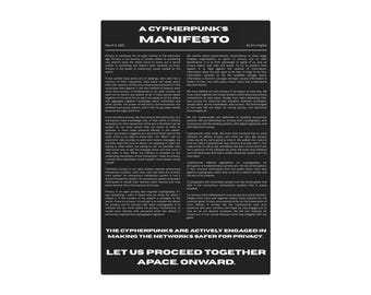 A Cypherpunk's Manifesto Eric Hughes Cryptocurrency Zcash ZEC Art METAL PANEL Variant Cyperpunk