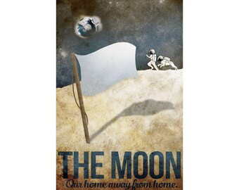 Astronaut Moon Adventure Space Travel Matte Vertical Poster - Home Decor for Space Lovers - Vintage Space Travel Historical NASA Style