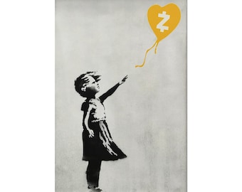 Póster de edición limitada de Zcash en homenaje a Banksy, lámina de arte callejero con globos de ZEC, 24x36 pulgadas, acabado mate.