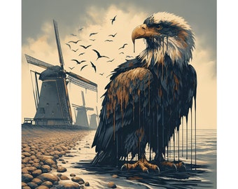 Climate Change Eagle Dripping In Oil Weather Climate Awareness Art Print Poster