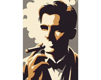 Cigar Smoking Tobacco Man Smokers Lounge Fancy Home Decor Kitchen Bar Alcohol Art Print Poster