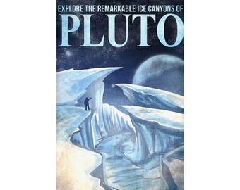 Explore Pluto Matte Vertical Poster - Astrological Art for Space Lovers - Vintage NASA Style Space Travel Art