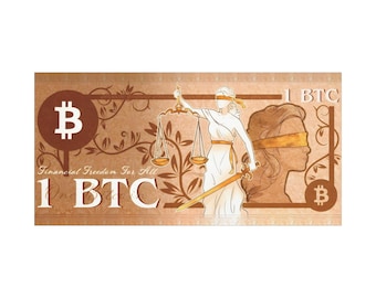 Cuadro de pared de Bitcoin, Dama de la Justicia, Criptomoneda BTC, Edición limitada 1 de 21, Gran lienzo de 48x24 pulgadas con diseño de billete, Decoración para la libertad financiera