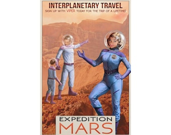 Retro Interplanetary Travel Poster - Mars Expedition Art Print VIPER Vast Interplanetary Expedition and Research NASA Style Futuristic