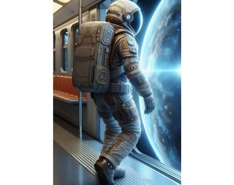 Astronaut Exiting a Subway To Explore an Unknown Planet Modern Futuristic Space Mission NASA Art Print Poster