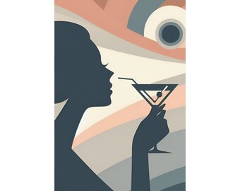 Martini Bar Woman Drinking Cocktail Fancy Home Decor Kitchen Drinking Alcohol Art Print Poster