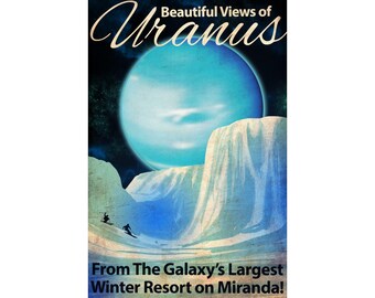 Beautiful Views of Uranus Winter Resort Poster - Beautiful Galactic Views, Space Decor Vintage Space Travel Historical NASA Style
