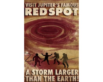 Jupiter's Red Spot Vintage Poster | Sci-Fi Decor - Vintage Space Travel Historical NASA Style