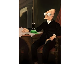 Futurama Professor Farnsworth as John Quincy Adams Famous Presidential Portrait Art Poster Print - Whimsical Art for Home Decor Cartoon Gift
