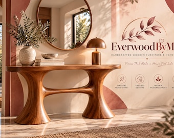 Sculptural Wooden Console Table, Modern Walnut Brown Entryway Table, Organic Contemporary Hallway Furniture