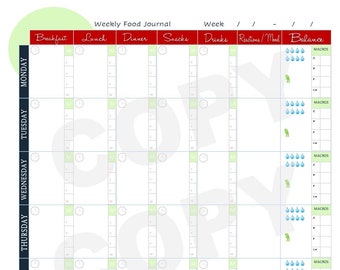 Weekly Food &amp; Exercise Tracker Printable Worksheet Food Log Food ...