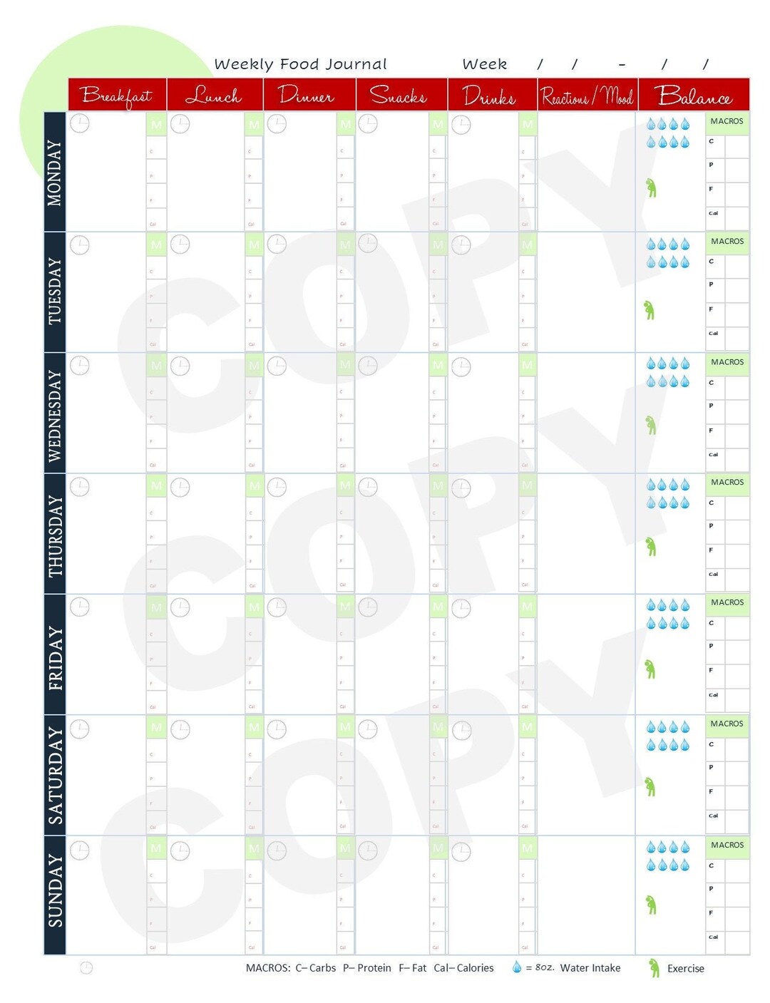 Food Journal Printable With Macros Tracker - Etsy
