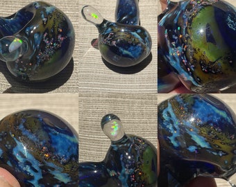 Inside out  American handblown space pipe glass pipe made with Pyrex-smoking glass pipe -spoon pipe -pipes-bowl-functional art-crushed opals