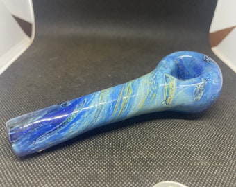 Thick insideout Space pipe American handblown glass pipe made out of blue glass