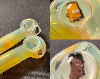 Carl and Bart from the  simpson  Color changing American handblown glass pyrex pipe  -spoon-bowl.