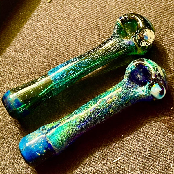 2 really nice American hand made dichro pyrex glass pipe3D looking space smoking pipe with glass opal