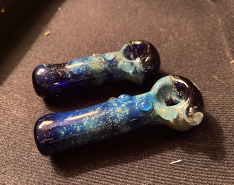 2 American hand made  glass tobacco pipe with opal --3D looking pipe -smoking pipe -Galaxy space pipe