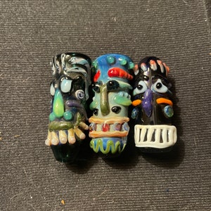 3 Tikiman American handblown tobacco glass pipe -ONE HITTER-chillum-bat-smoking glass pipe -spoon pipe -pipes-bowl-functional art