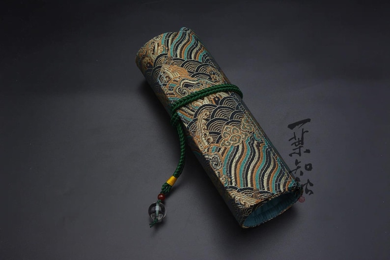 Handmade Fountain Pen Roll, Green Wave Pattern Pen Case - Etsy
