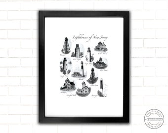 Lighthouses of New Jersey Pencil Drawing Print