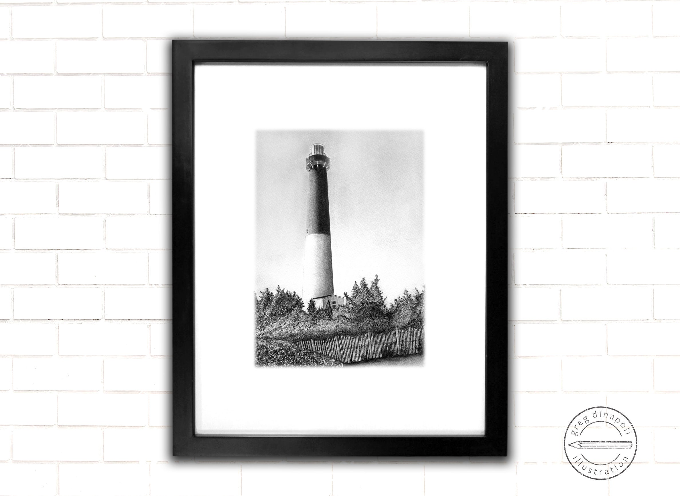 Barnegat Lighthouse Pencil Drawing Print Etsy