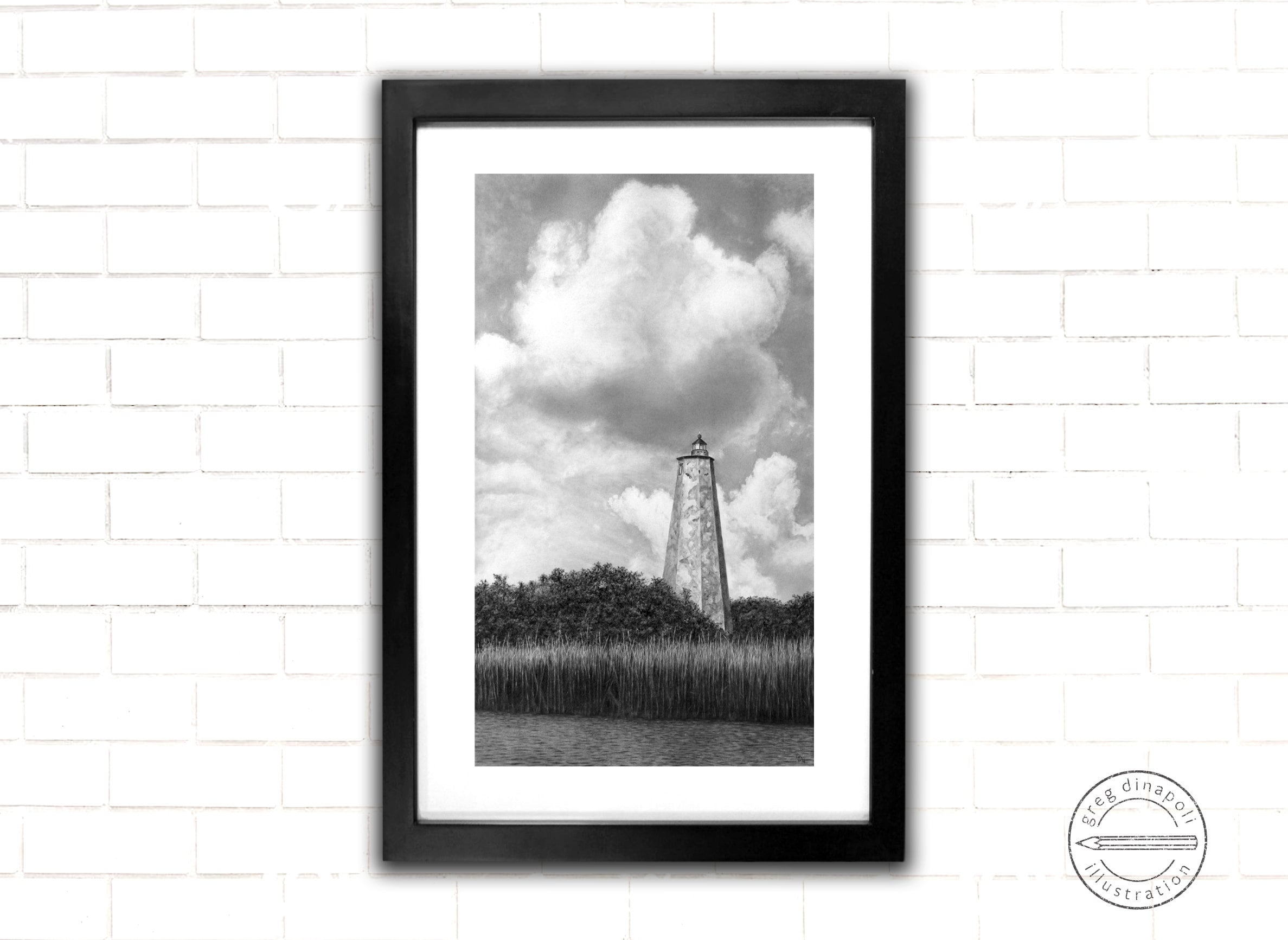 Bald Head in the Clouds - Bald Head Island Lighthouse Pencil Drawing Print