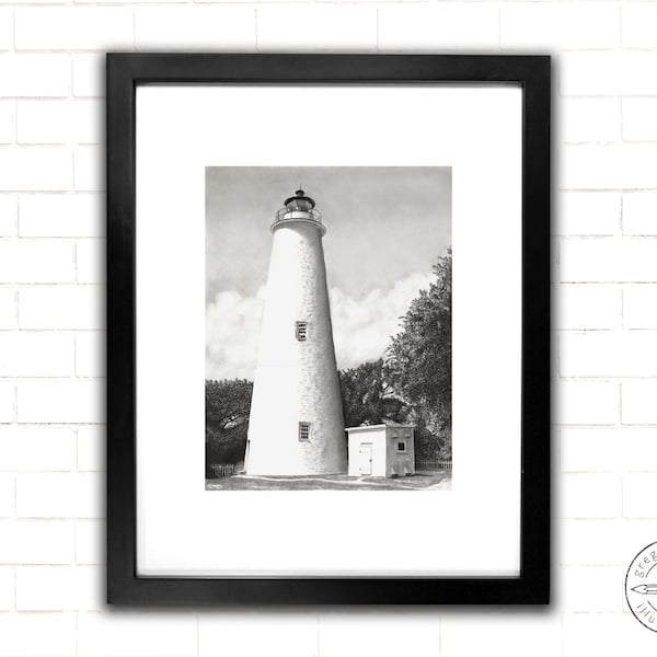 Ocracoke Lighthouse Pencil Drawing Print