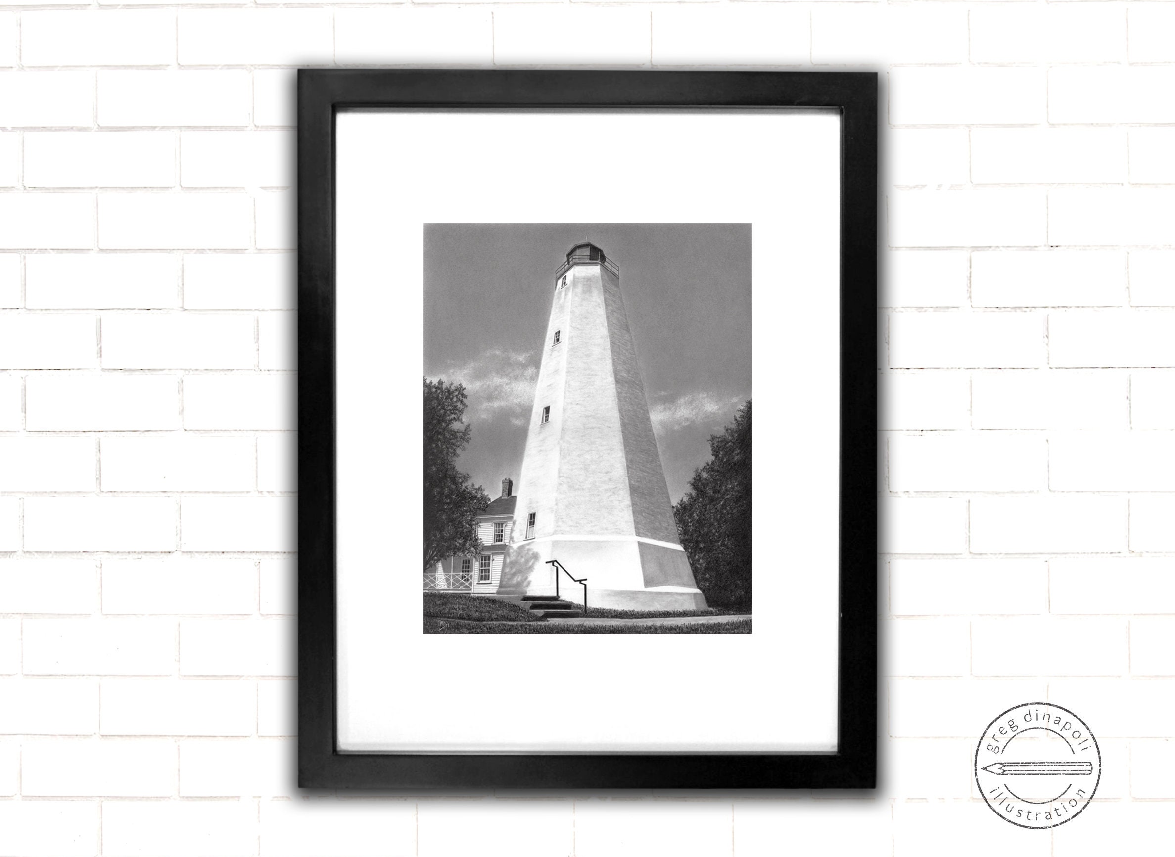 Sandy Hook Lighthouse Pencil Drawing Print